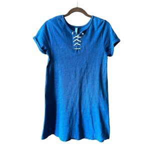 Fabkids Girls' Blue Lace-Up Knee Length Dress Size 12 Casual Short Sleeve